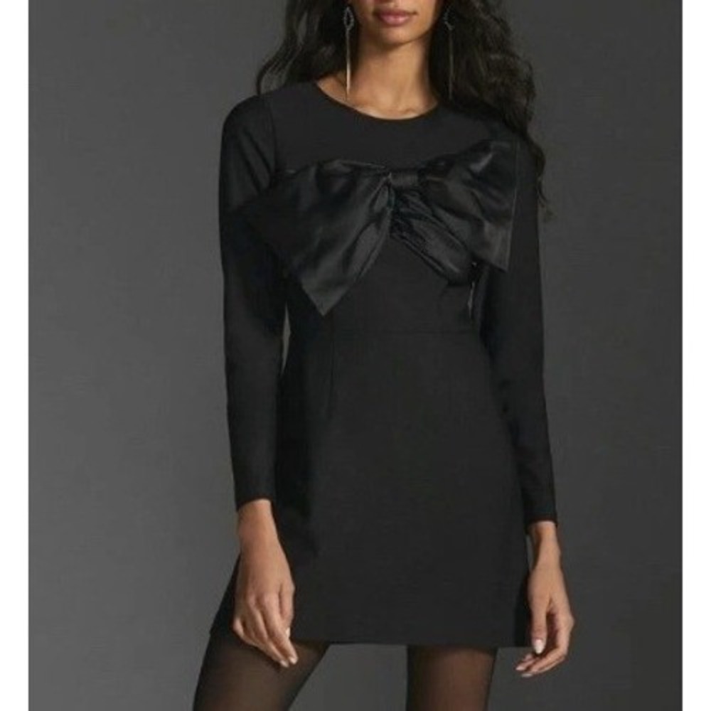 HUTCH Bow Long Sleeve Mini Dress Black Women‎ Size 10 Cocktail Formal Party